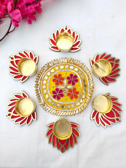Readymade Lotus Rangoli Set with Tealight Holder
