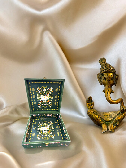 Pichwai Wooden Trinket Box with Ganesh Statue