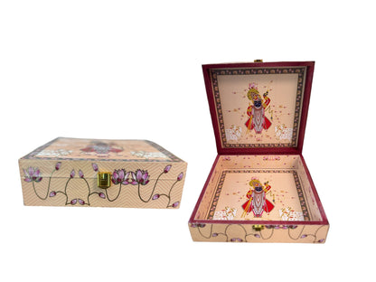 Pichwai Wooden Trinket Box - Peach