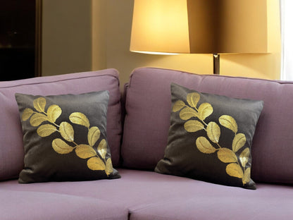 Velvet Cushion or Pillow Cover with Tree Branch Sequence Design, Set of 2