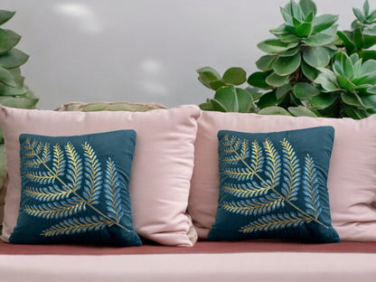 Velvet Cushion or Pillow Cover with Australian Leaf Design, Set of 2