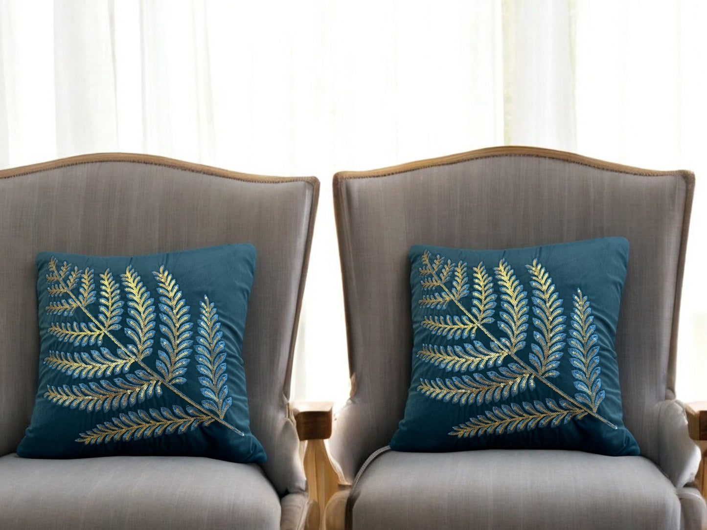 Velvet Cushion or Pillow Cover with Australian Leaf Design, Set of 2
