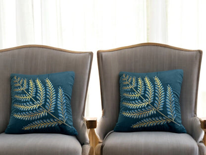 Velvet Cushion or Pillow Cover with Australian Leaf Design, Set of 2