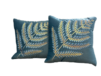 Velvet Cushion or Pillow Cover with Australian Leaf Design, Set of 2