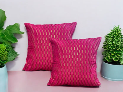 Silk Cushion or Pillow Cover with Full Sequence Design, Set of 2