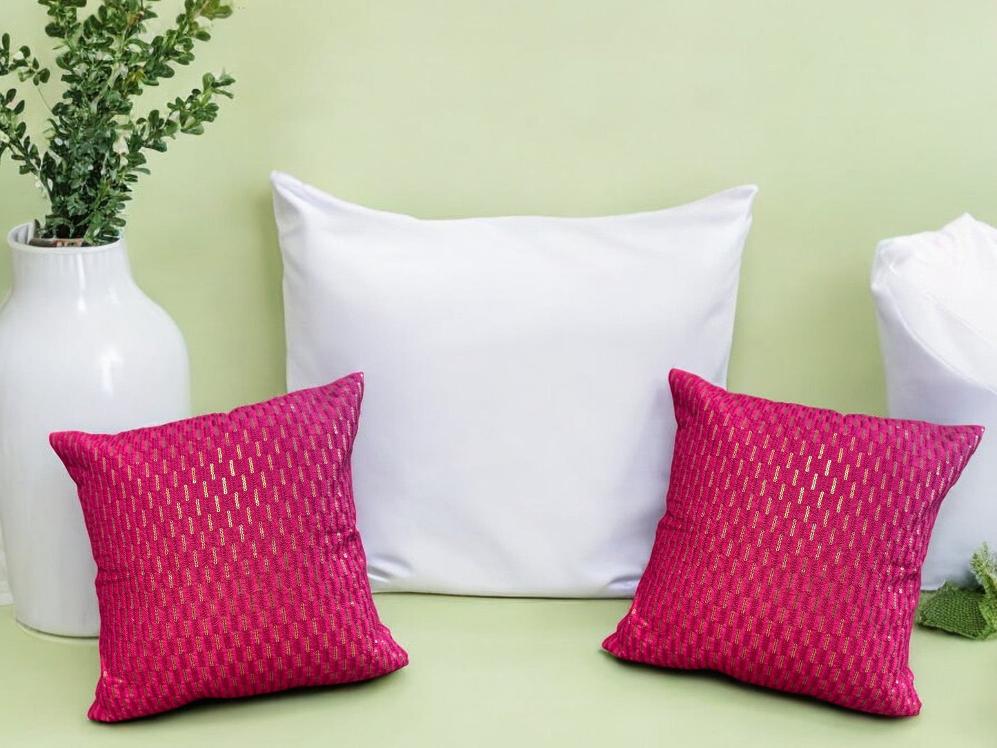 Silk Cushion or Pillow Cover with Full Sequence Design, Set of 2