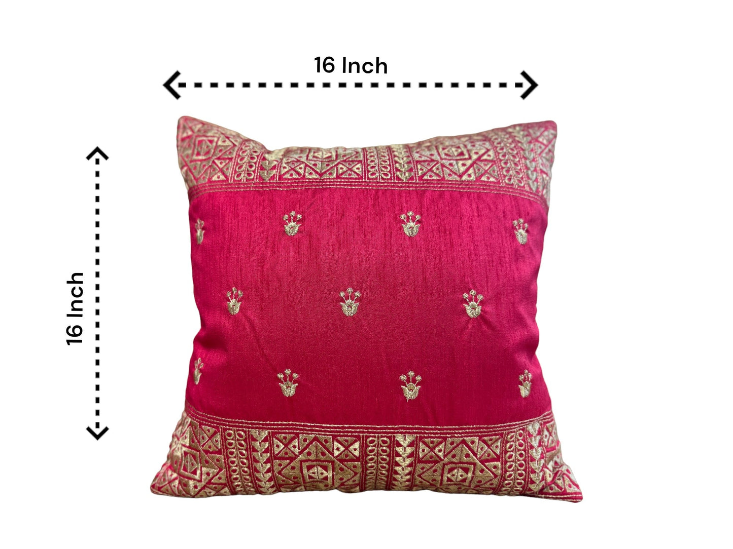 Silk Cushion or Pillow Cover with King Crown & Border Embroidery, Set of 2