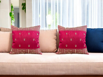 Silk Cushion or Pillow Cover with King Crown & Border Embroidery, Set of 2