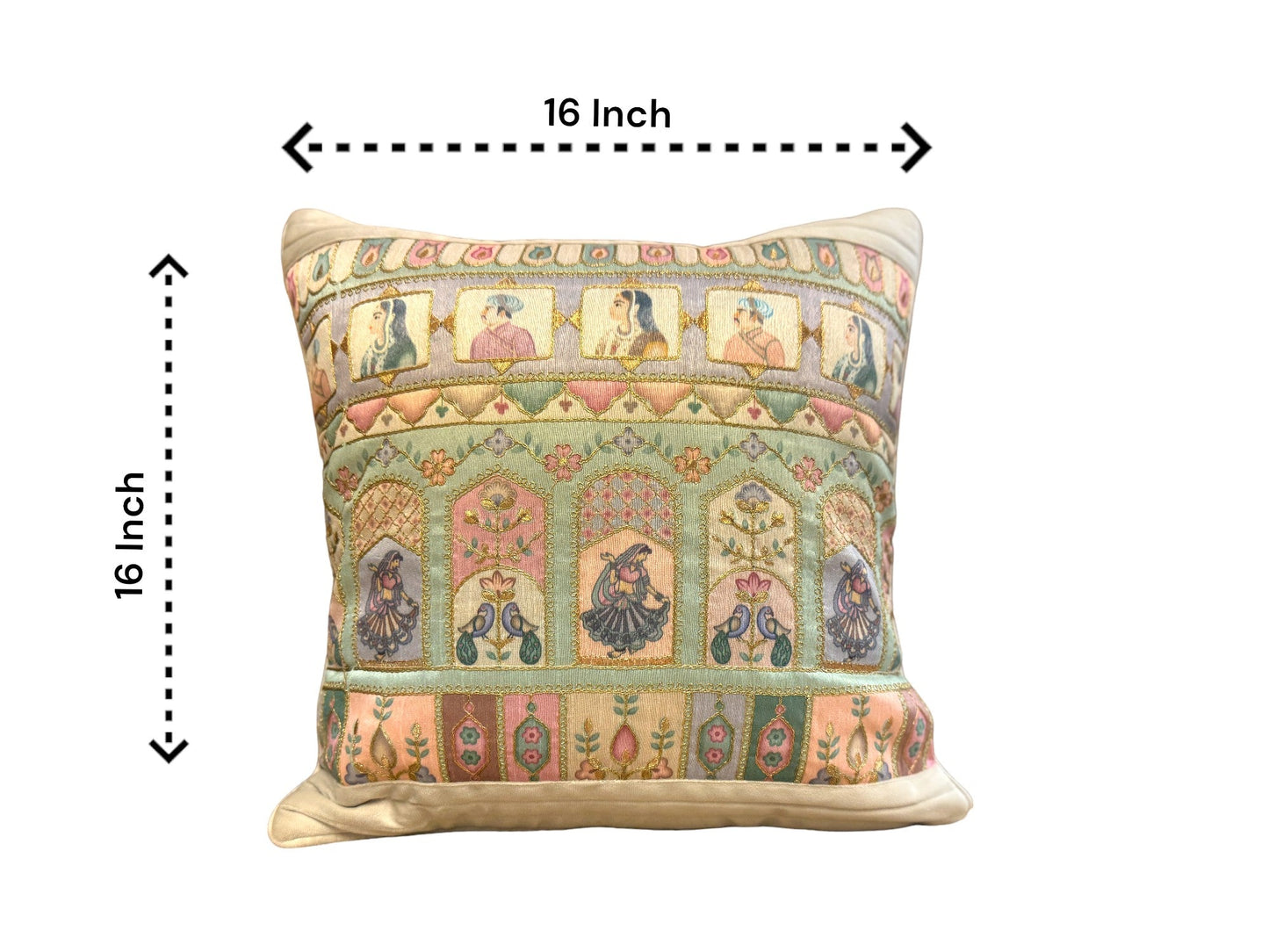 Velvet & Silk Mixed Cushion or Pillow Cover with Raja Rani Thread Work, Set of 1