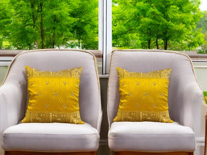 Silk Cushion or Pillow Cover with King Crown & Border Embroidery, Set of 2