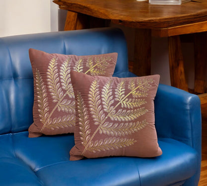 Velvet Cushion or Pillow Cover with Australian Leaf Design, Set of 2