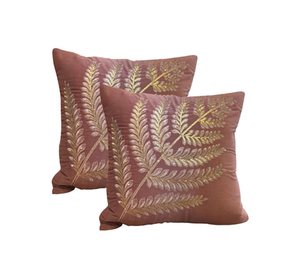 Velvet Cushion or Pillow Cover with Australian Leaf Design, Set of 2