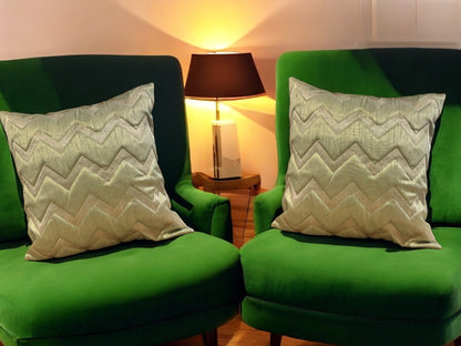 Silk Cushion or Pillow Cover with Golden Zigzag Embroidery, Set of 2