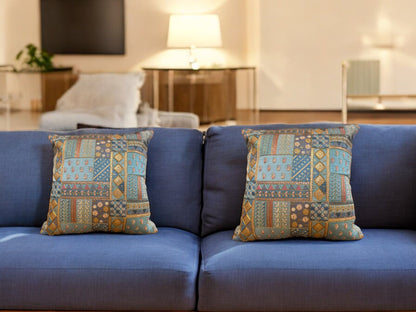Silk Cushion or Pillow Cover with Heavy Traditional Indian Thread Work, Set of 2