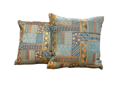 Silk Cushion or Pillow Cover with Heavy Traditional Indian Thread Work, Set of 2