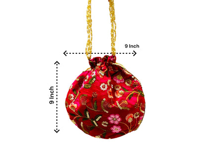 Embroidered Silk Potli Bags Dimensions - Red