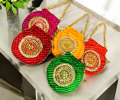 Lehariya with Gota Patti work Potli Bag, Set of 5