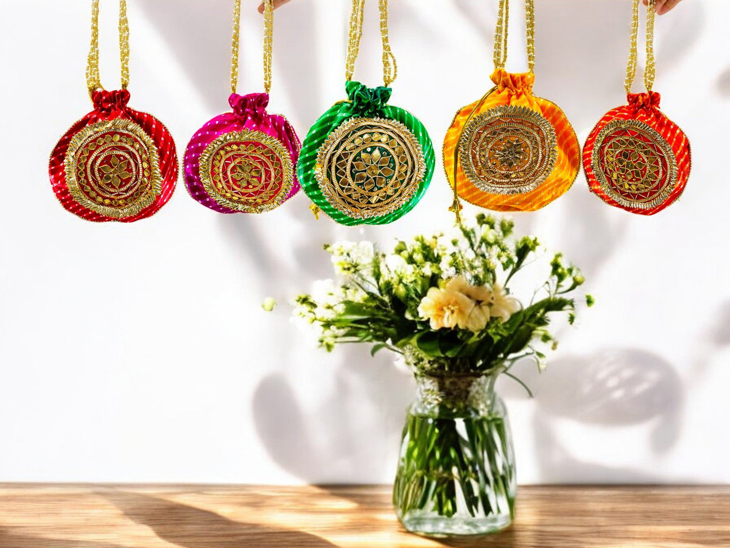 Lehariya with Gota Patti work Potli Bag, Set of 5