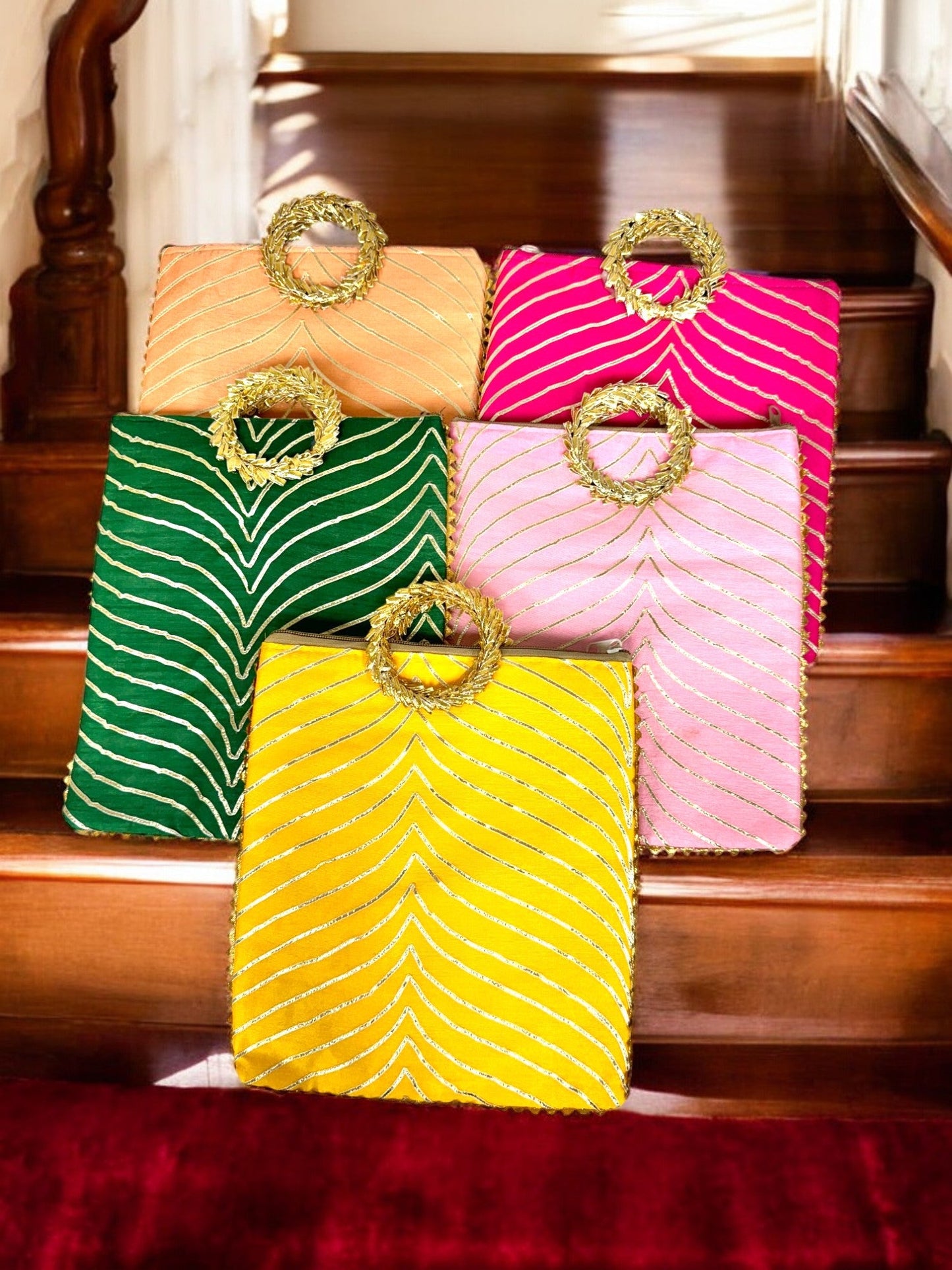 Gota Patti Bag with Handle & Zipper, Set of 5