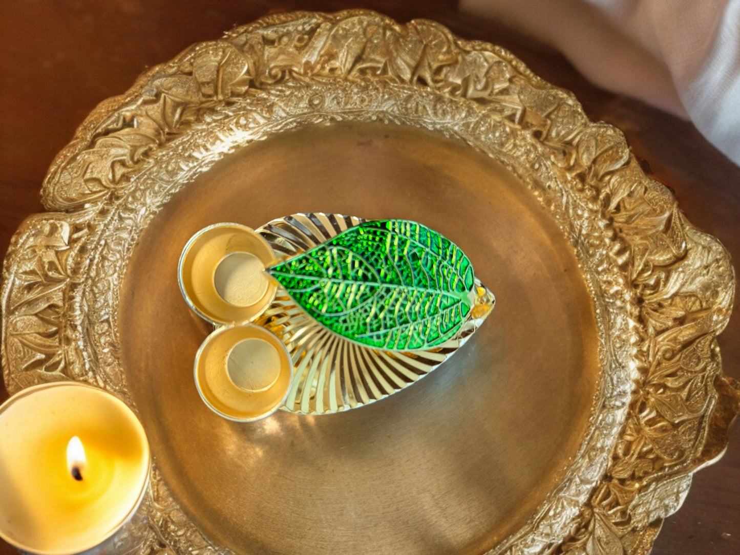 Haldi Kumkum Plate with Leaf, Set of 4