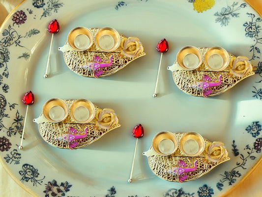 Haldi Kumkum Plate with Ganesha, Leaf & Flower, Set of 6