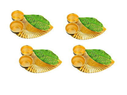 Haldi Kumkum Plate with Leaf, Set of 4