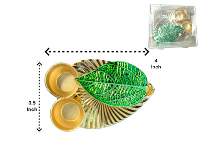 Haldi Kumkum Plate with Leaf, Set of 4