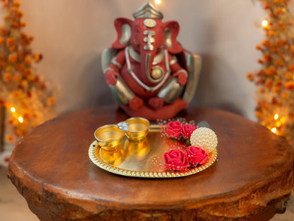 Haldi Kumkum Plate with Roses & Pearl, Set of 4