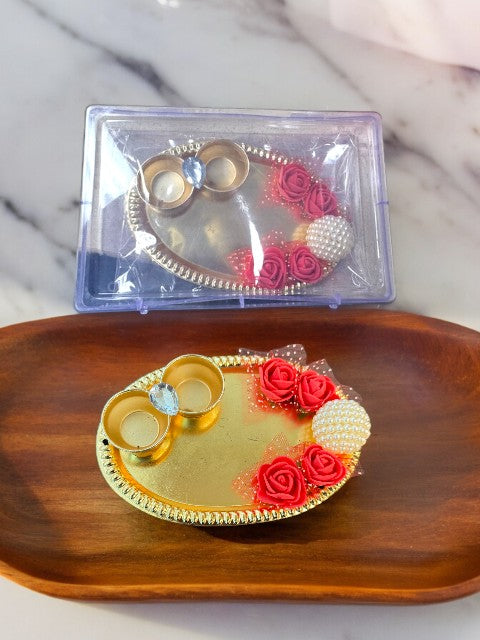 Haldi Kumkum Plate with Roses & Pearl, Set of 4
