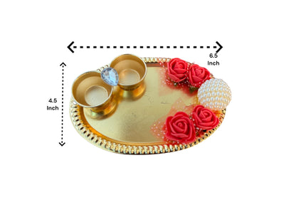 Haldi Kumkum Plate with Roses & Pearl, Set of 4