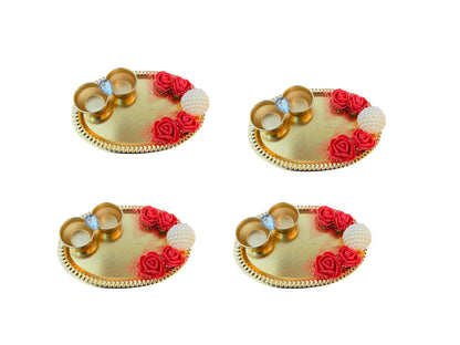 Haldi Kumkum Plate with Roses & Pearl, Set of 4