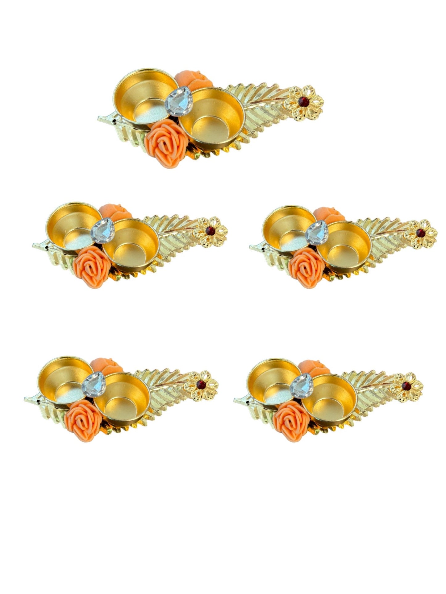 Haldi Kumkum Plate with Feather & Flower, Set of 5
