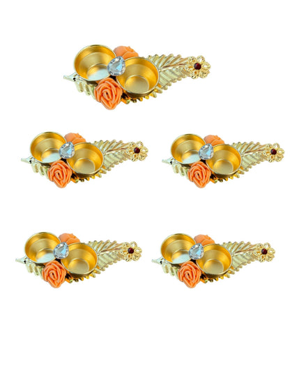Haldi Kumkum Plate with Feather & Flower, Set of 5