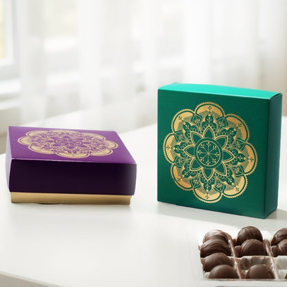 Rangoli Pattern Printed Gift Box, Set of 4 - Indian Sweet Boxes/ Pack Gifts or Prasad
