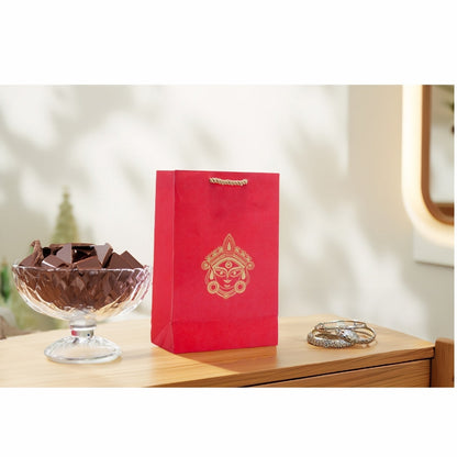 Ready to give Combo includes Stone Studded Stainless Steel Matki Box with Durga Gift Bag for Golu, Karwa Chauth, Navratri, Diwali Party, Indian Festivals