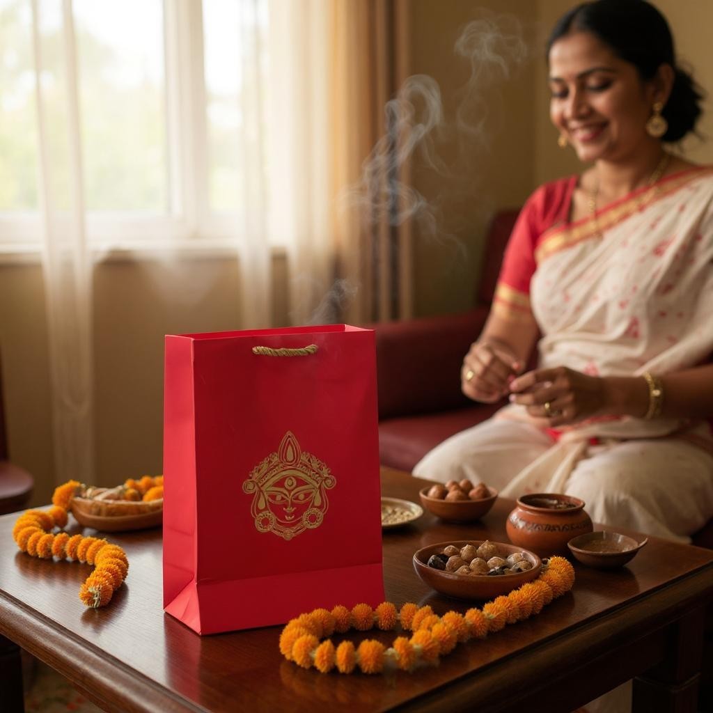 Ready to give Combo includes Stone Studded Stainless Steel Matki Box with Durga Gift Bag for Golu, Karwa Chauth, Navratri, Diwali Party, Indian Festivals