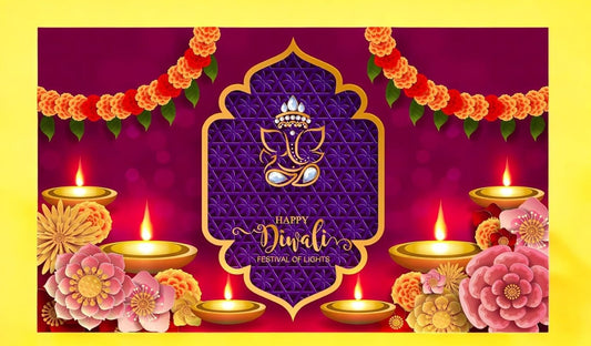 8x5 Feet Happy Diwali Fabric Reusable  Backdrop Banner