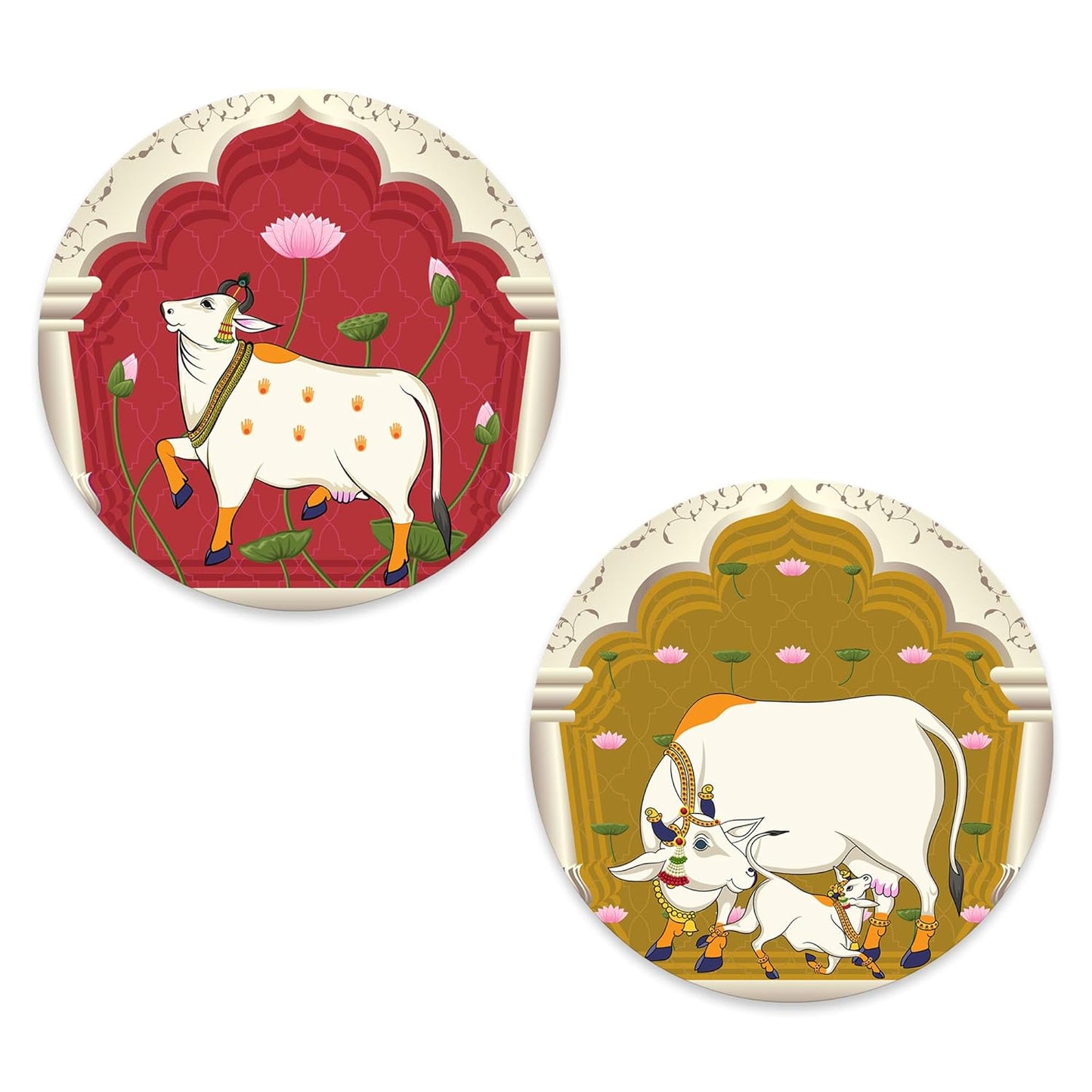 Set of 2 - Round Shape Wooden Wall Hanging Decor | Handcrafted Art | Mdf| Paintings | Sinary | Gifts | Sceneries For Wall | Unique Gift