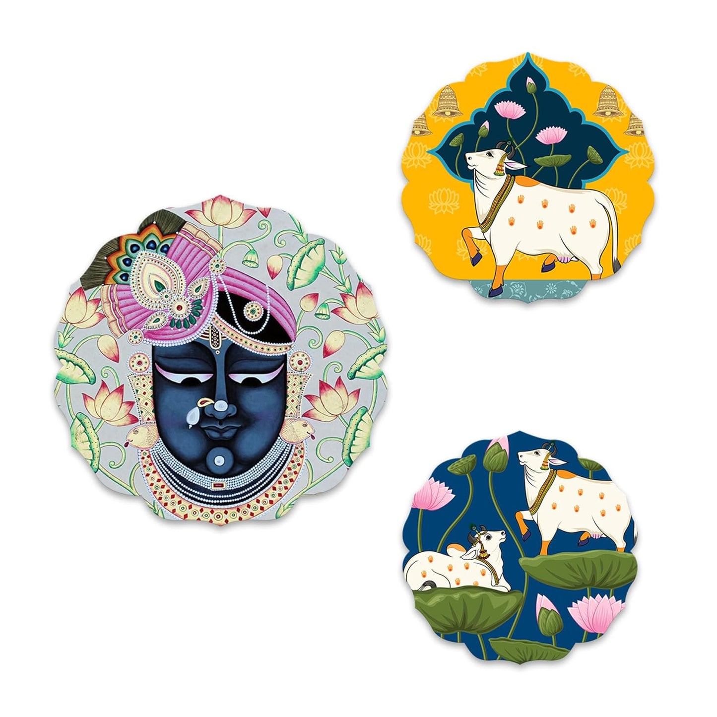 Set of 3 - Round Shape Wooden Wall Hanging Decor | Handcrafted Art | Mdf| Paintings | Sinary | Gifts | Sceneries For Wall | Unique Gift