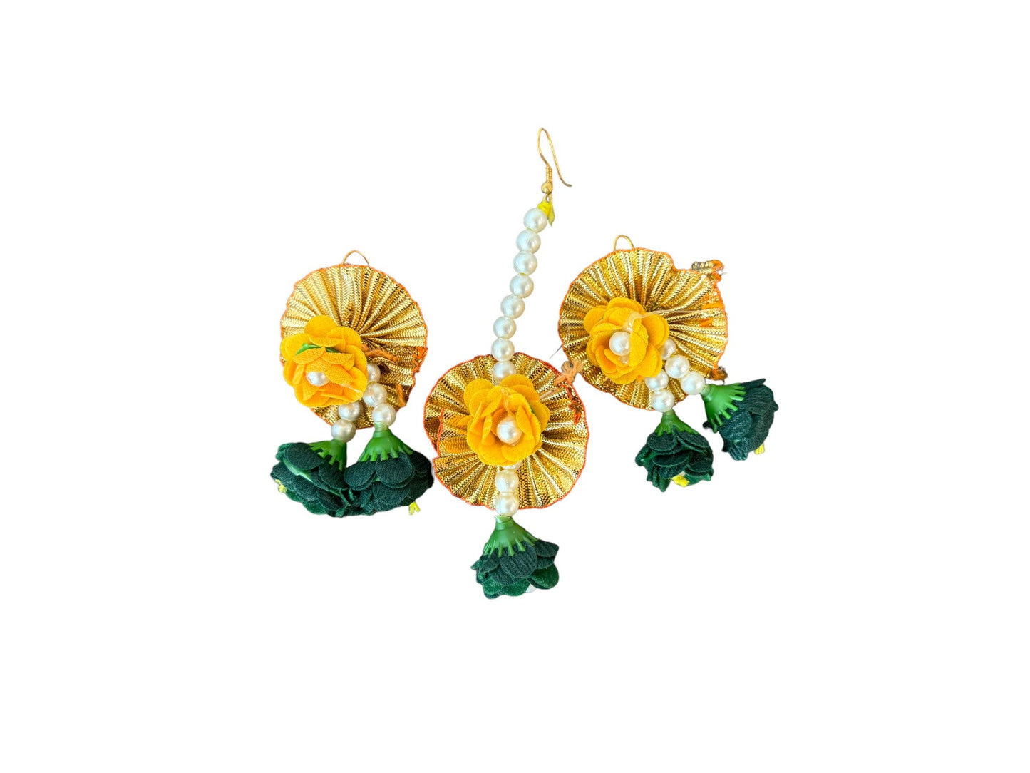 Flower & Pearl Earrings & Mangtika