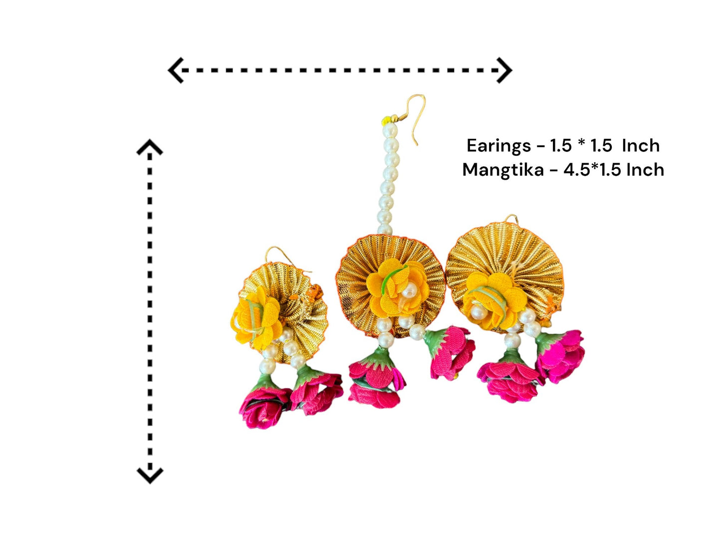 Flower & Pearl Earrings & Mangtika