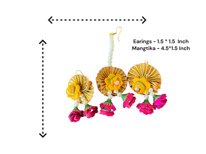 Flower & Pearl Earrings & Mangtika