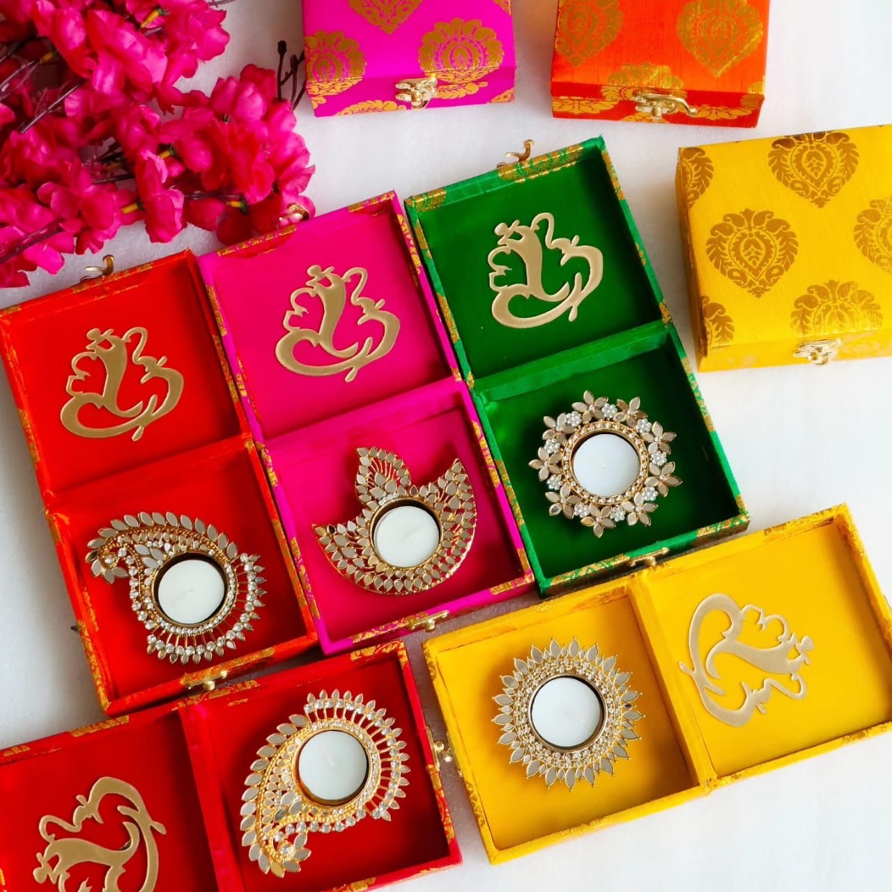 Mirrorwork Diya/T-Light Holder - Set of 2 - Return Gifts for Housewarming/Diwali/Puja