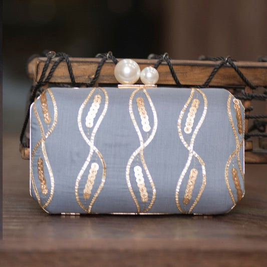 Exclusive Gray Clutch with Sequence Work