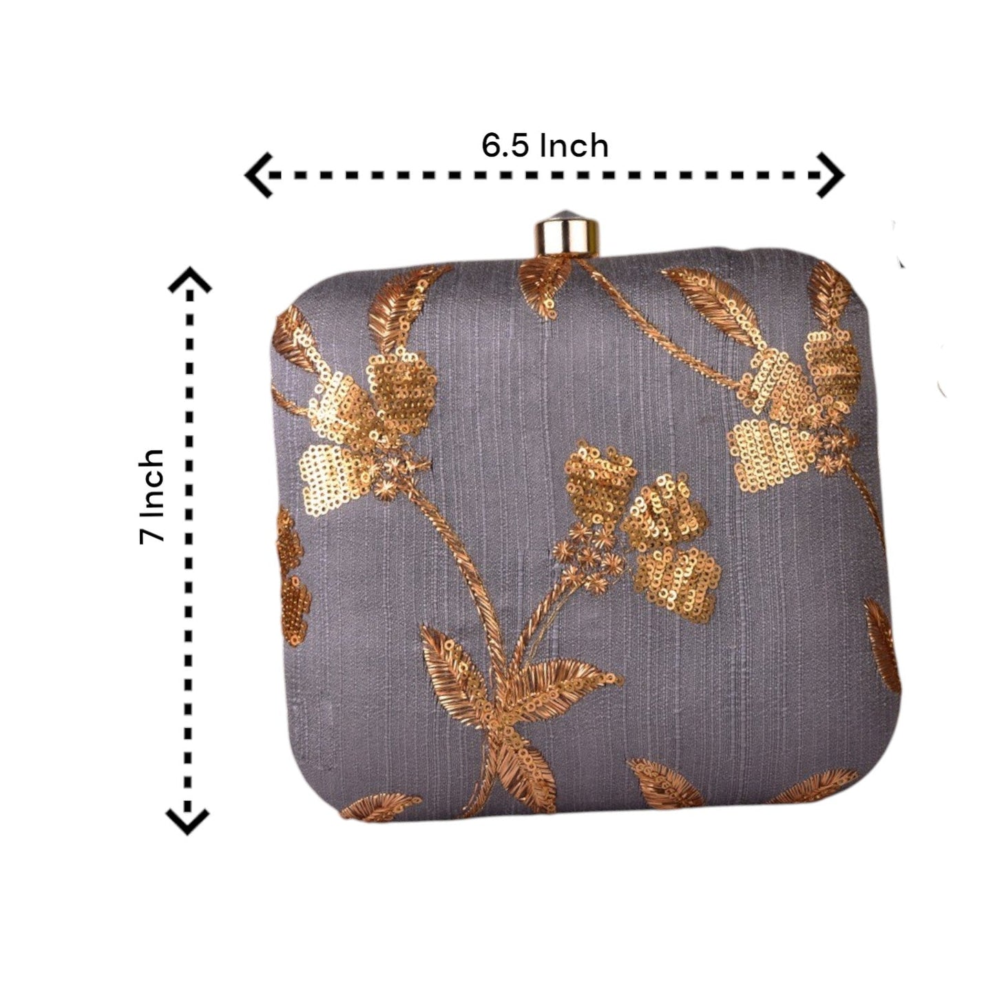 Indian Ethnic Designer Gray Clutch with Golden Flower Design