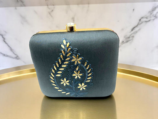 Exclusive Gray Clutch with Embroidery