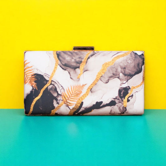 Indian Ethnic Designer White, Gold & Black Marble Print