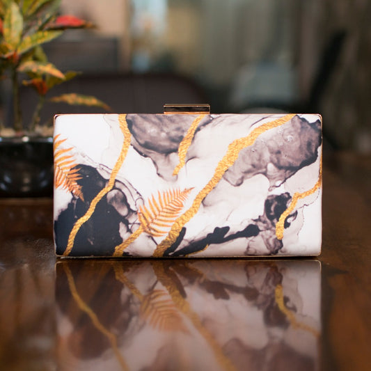 Indian Ethnic Designer White, Gold & Black Marble Print