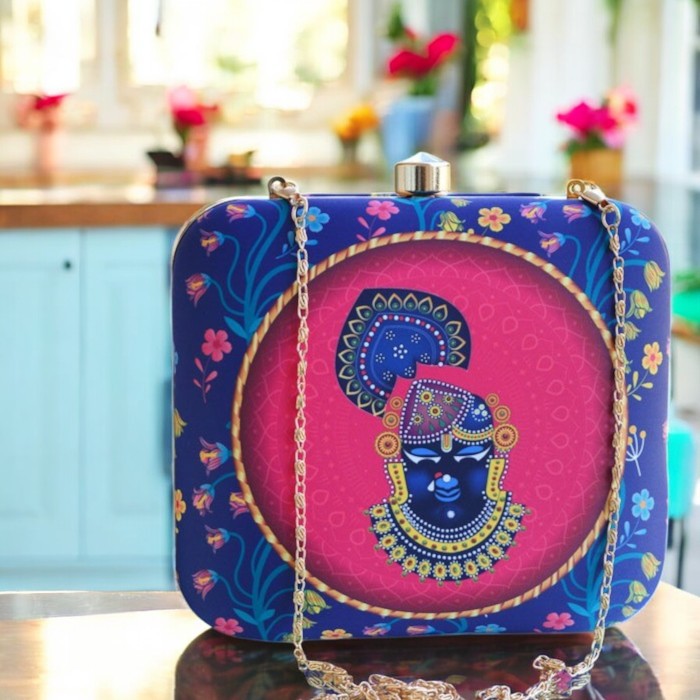 Box Clutch with lord Krishna Portrait