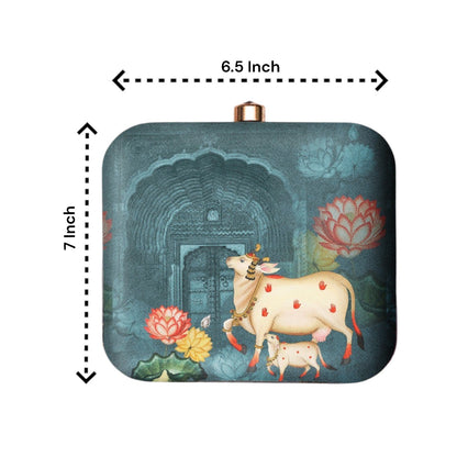 Exclusive Box Clutch with Pichwai & Calf Print